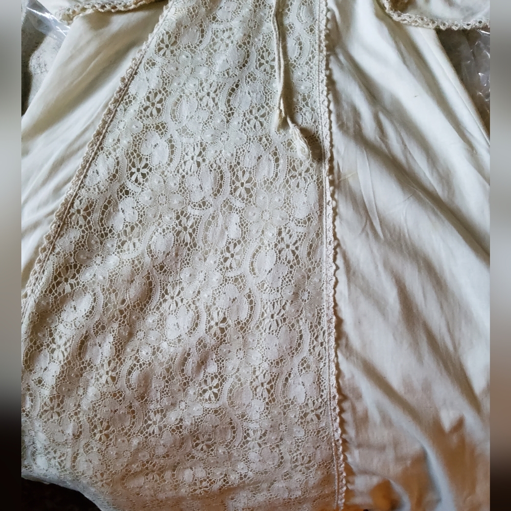 Gunne Sax / Black Label 60s Cream Cotton & Lace Boho Maxi Dress - Picture 12 of 16